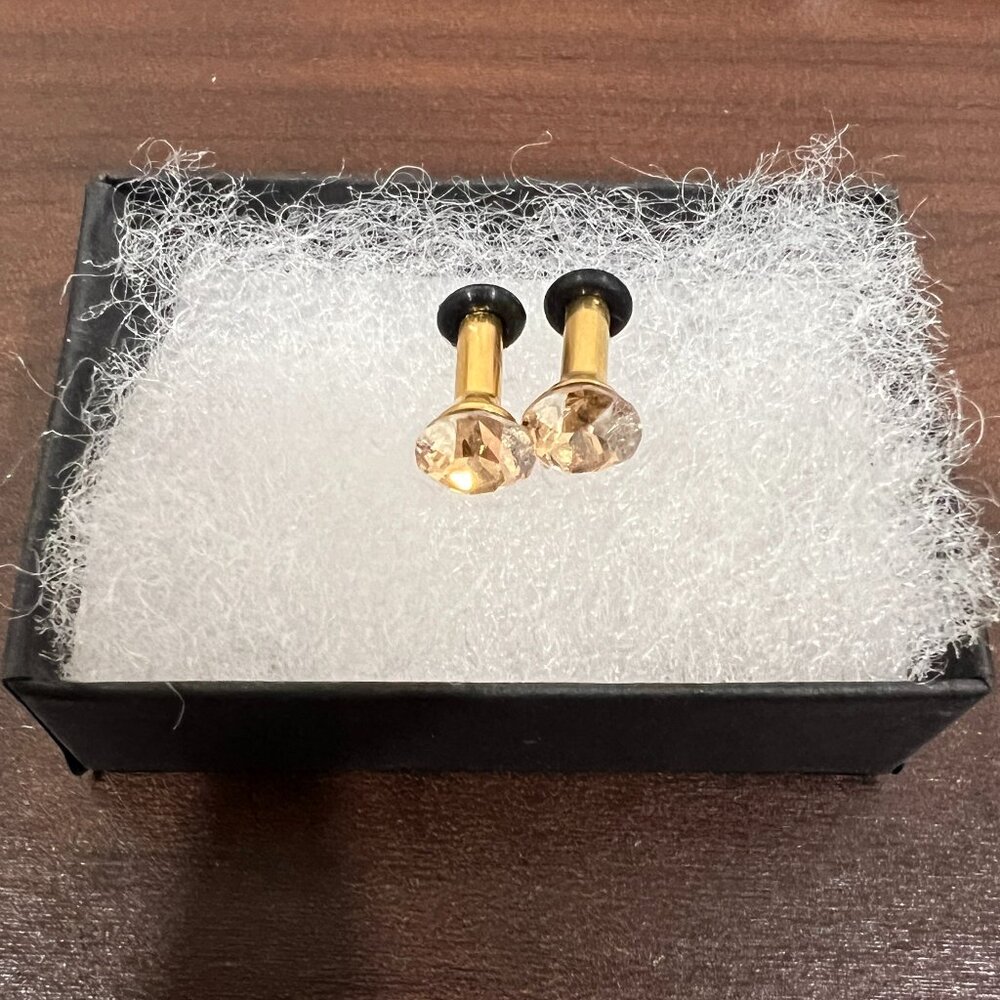 Crystal Gauges Size 10g (2.5mm) Gold Tunnels Plugs Earrings